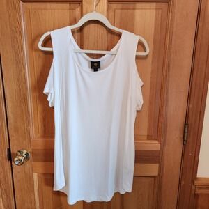 JM Collection Women's White Cold Shoulder Tunic Top Size L Perfect with Leggings